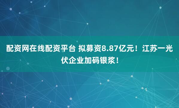 配资网在线配资平台 拟募资8.87亿元！江苏一光伏企业加码银浆！