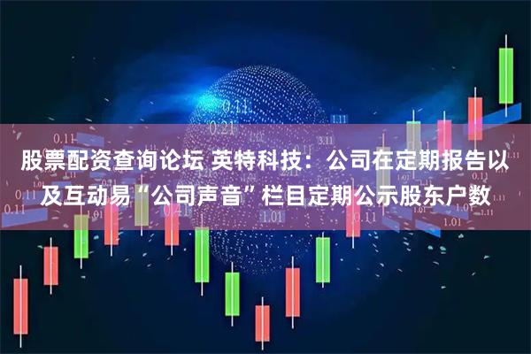 股票配资查询论坛 英特科技：公司在定期报告以及互动易“公司声音”栏目定期公示股东户数